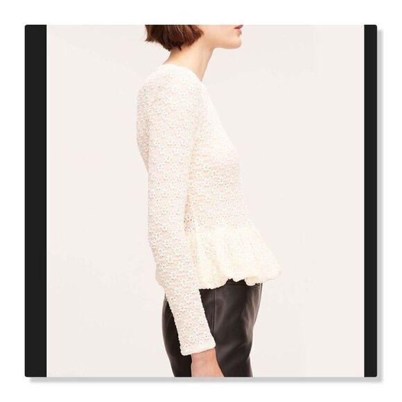 NEW! Rebecca Taylor Peplum Hem Long Sleeve Blouse - size XL in Vanilla - Picture 3 of 15